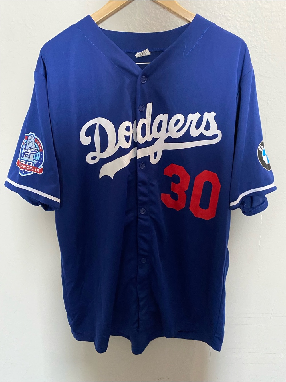 Dodgers Blue Baseball Jersey with Red Number 30 Dave Robert’s 24” armpit